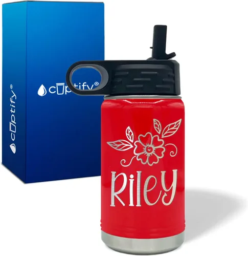 Vista 102 de Cuptify Botella de agua para niños personalizada con nombre en botella de agua aislada con anillo brillante verde de 12 onzas Verde brillante