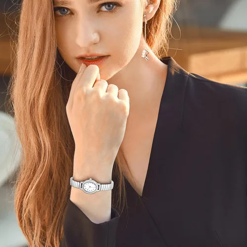 Vista 6 de Relojes dorados para mujer, reloj analógico impermeable de lectura fácil para mujer con banda de expansión de acero aleado