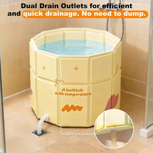 Vista 4 de Bañera portátil para niños de 27.5 x 31.5 pulgadas, plegable, sin instalación, bañera de hielo para cabina de ducha, baño caliente, bañera de pie