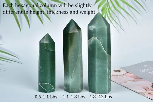 Vista 7 de AMOYSTONE 1 varita de aventurina verde, columna hexagonal de cristal curativo natural, 6 torres de cristal facetadas, reiki yoga, 0.6-1.1 libras