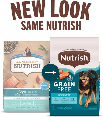 Vista 2 de Nutrish Alimento seco para perros con receta de salmón y batata sin granos, bolsa de 11.5 libras, el embalaje puede variar (Rachael Ray) Made with