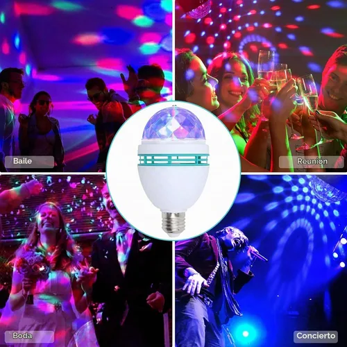 Vista 7 de 1 paquete de bombilla LED giratoria de color E26, bombillas LED para fiestas, luces de escenario multi cristal para discoteca, bombilla