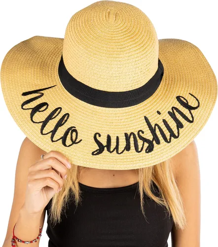 Vista 2 de Funky Junque Sombrero de sol para mujer con refranes bordados