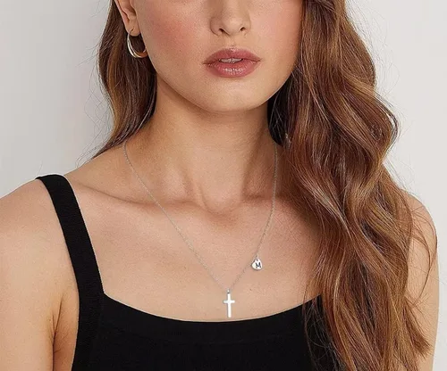Vista 3 de Tiny Cross Necklace for Girls Heart Initial Necklace Heart Birthstone Necklace Letter Stainless Steel Pendant Jewelry First Communion Baptism