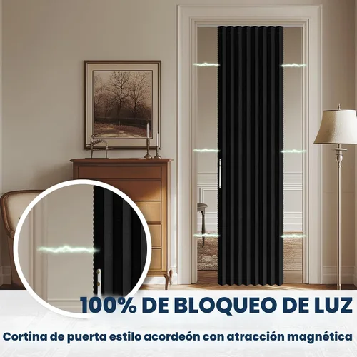 Vista 9 de AJAZZ Cortinas 100% Opacas para Puertas Corredizas de Entrada, Puertas de Acordeón para Entrada, Cortina Magnética para Puerta de Dormitorio Sala