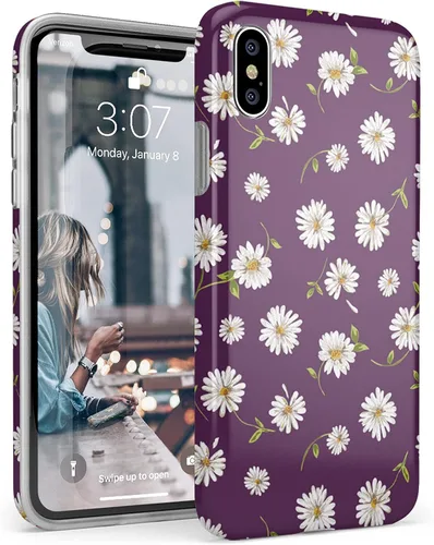 Vista 4 de Casely Funda para iPhone X/XS Daisy Daydream - Funda floral morado ciruela