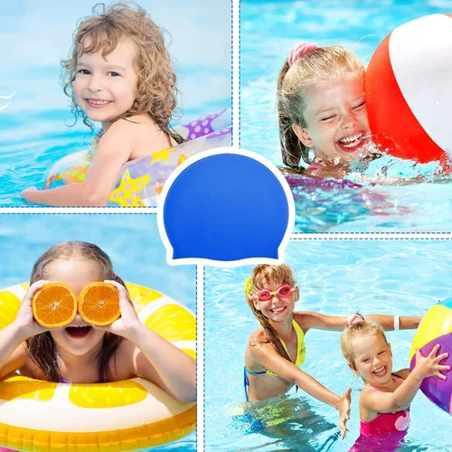 Vista 6 de Zhanmai 3 Pieces Kids Swim Caps for Long Hair Silicone Swimming Cap for Girls Boys Kids Teens with Long Curly Hair Braids Dreadlocks Large