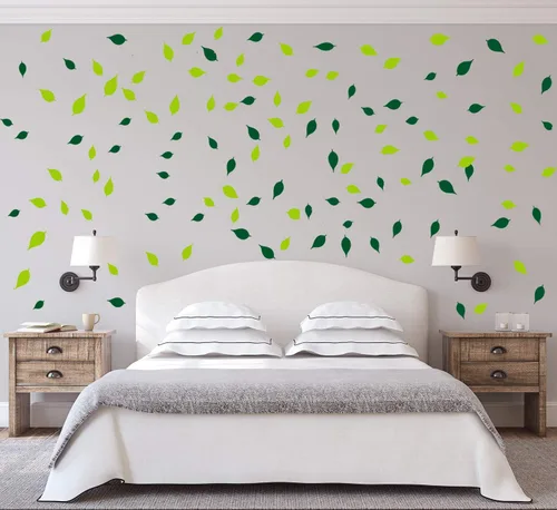 Vista 6 de Calcomanía de pared de hojas para decoración de pared de árbol, decoración de habitación (verde oscuro y verde claro)