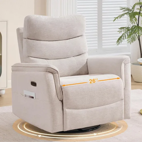 Vista 12 de Silla reclinable giratoria de gran tamaño de 26 pulgadas Blanco crema
