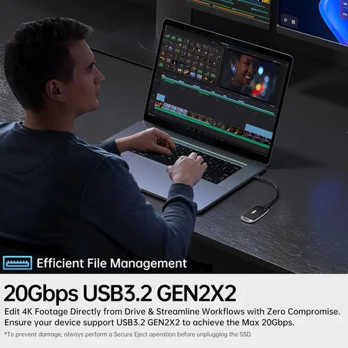 Vista 6 de SSK Disco duro externo SSD de 500 GB, unidad SSD portátil de hasta 2000 MB/s, unidades de estado sólido externas USB 3.2 Gen2X2 para iPhone 15/16