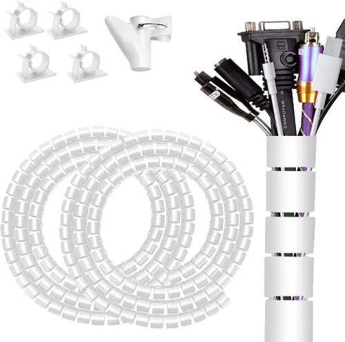 Vista 8 de Funda negra para organizar cables de computadora, organizador de cables debajo del escritorio, 7/8 pulgadas a 5 pies, fácil de instalar, solución
