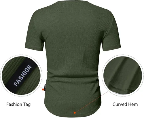 Vista 4 de JMIERR Camisas Henley para hombre con cuello redondo y botones