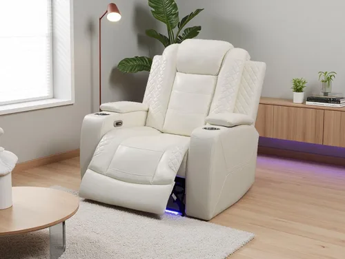 Vista 75 de Juego de sofá reclinable eléctrico, seccional de cuero transpirable beige, juego de muebles de sala de estar, 2 piezas, sofá reclinable eléctrico