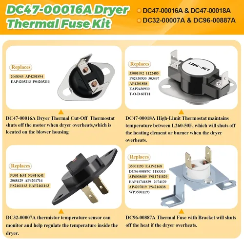 Vista 3 de 【Actualizado】Elemento calefactor de secadora DC47-00019A para Samsung DVE52A5500C DVE50R5400V DV42H5200EP/A3 Elemento calefactor, incluye termistor