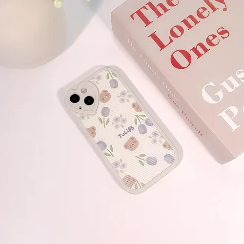 Vista 3 de Lovmooful Funda para iPhone 13 con diseño de oso lindo floral con lente de flor (Bear Flower)