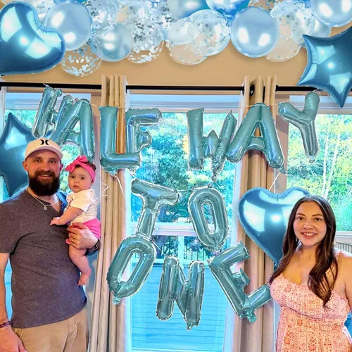 Vista 3 de JeVenis Globos de Mitad Camino a Uno para Cumpleaños de 1/2 Año, Decoraciones de Cumpleaños de Mitad Camino a Uno (azul)
