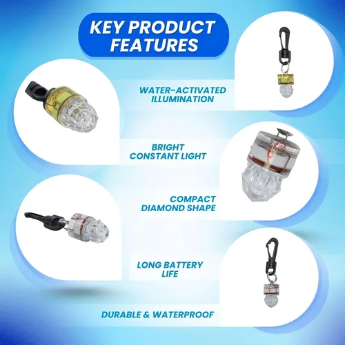 Vista 3 de Scuba Choice Forma de diamante activada por agua mini luz de flash LED de seguridad con clip, blanco