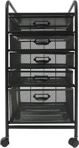 Vista 5 de Carro de archivos rodante de 5 cajones, gabinete de archivos debajo del escritorio con ruedas, organizador de cartas de papel, carrito de malla
