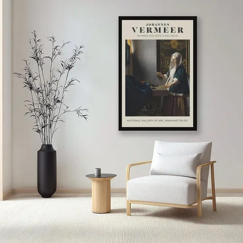 Vista 7 de SHIZL Johannnes Vermeer Woman Holding A Balance Mid Canvas Poster Wall Art Decor Print Picture Paintings for Living Room Bedroom Decoration Black