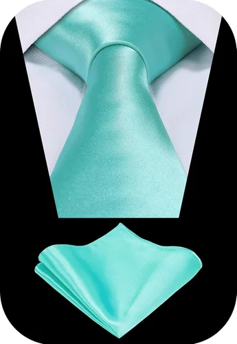 Vista 2 de TIE G 5pcs Tie Set in WHITE OR BLACK GIFT BOX: Solid Color Necktie, Satin Bow Tie, Pocket Square, Lapel, Cuff Links A-aqua