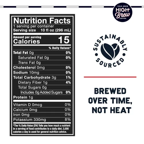Vista 2 de High Brew Coffee, Nitro Black, Café Cold Brew, Sin Azúcar, Sin Lácteos, 10 Fl Oz, Listo para Beber (Paquete de 12)