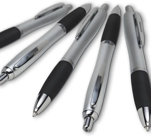 Vista 6 de DISCOUNT PROMOS - Bolígrafos personalizados con agarre de goma y tinta negra, paquete de 10 unidades, diseño ergonómico, ideal para oficina