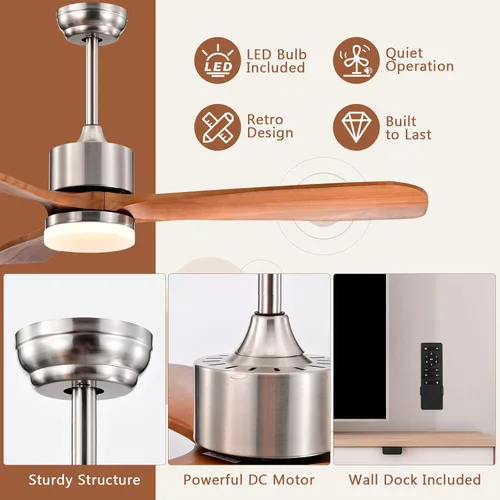 Vista 8 de Tangkula Ventilador de techo de 52 pulgadas con luz LED y control remoto, ventilador de techo interior para sala de estar, dormitorio, velocidad