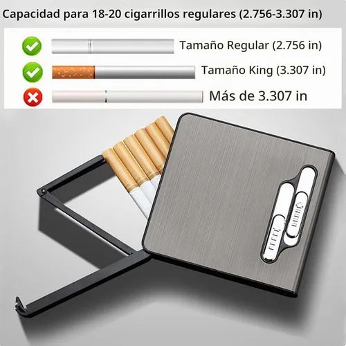 Vista 3 de Estuche para cigarrillos con encendedor, caja de expulsión automática para paquete completo, 20 cigarrillos de tamaño regular, encendedores de doble