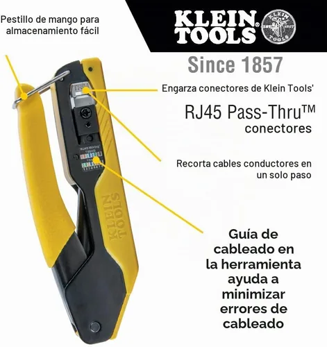 Vista 3 de Klein Tools VDV026-813 Kit de Probador y Crimpadora de Cable Ethernet RJ45, Tecnología Pass-Thru, Incluye Conectores para Aplicaciones de Datos