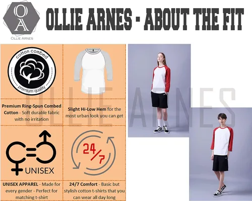 Vista 2 de Ollie Arnes playera de cuello redondo algodón 34 para hombre,mangas raglán de baseball