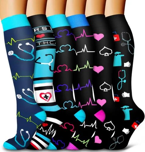 Vista 33 de Bluemaple Paquete de 6 calcetines de compresión de cobre para mujeres y hombres, el mejor apoyo para médicos, correr, enfermería, atletismo