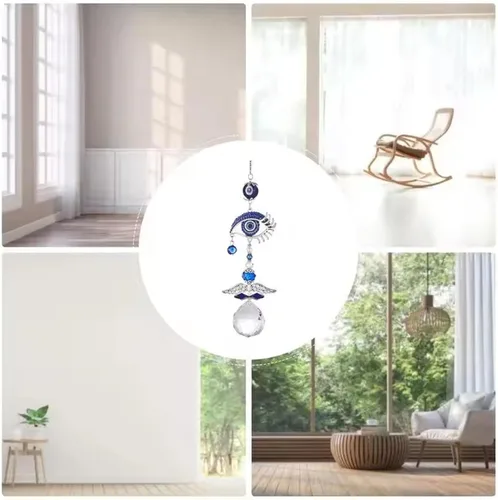Vista 8 de Atrapasoles de ángel azul para decoración de mal de ojo, dije de mal de ojo colgante para ventana de coche, regalo de Navidad, decoración del hogar