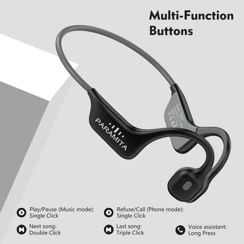 Vista 7 de PARAMITA DG08 Auriculares de conducción ósea, Bluetooth 5.3, auriculares inalámbricos impermeables deportivos con micrófono, para entrenamientos
