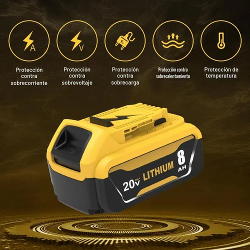 Vista 6 de Paquete de 4 baterías de repuesto 8ah DCB208 para batería Dewalt 20V DCB207 Yellow