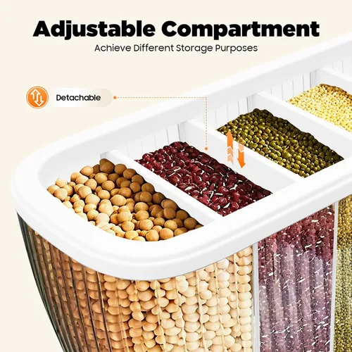 Vista 2 de Dispensador de cereales, dispensador de grano de tamaño de compartimento ajustable de 6 rejillas, dispensador de arroz transparente 6 en 1