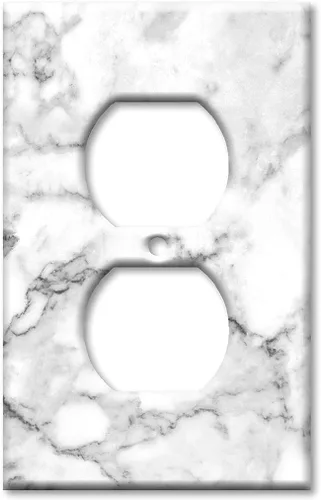 Vista 8 de Art Plates - Placa de interruptor de combinación de 2 bandas con 1 palanca y 1 toma de corriente - Mármol blanco y gris - Impresión de granito