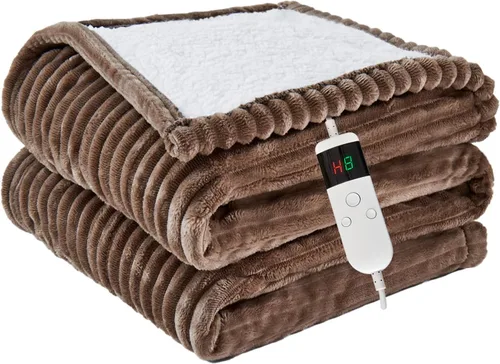 Vista 13 de Manta térmica eléctrica, manta térmica de franela suave con 8 horas de apagado automático, 10 niveles de calentamiento rápido, lavable a máquina