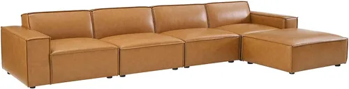 Vista 13 de Modway Restore - Sofá seccional de cuero vegano en color marrón