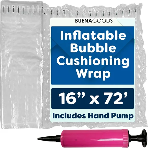 Vista 8 de Rollo de envoltura inflable de burbujas de 10 pulgadas x 144 pies, incluye bomba, almohadas de aire grandes y resistentes para envío, almohadas
