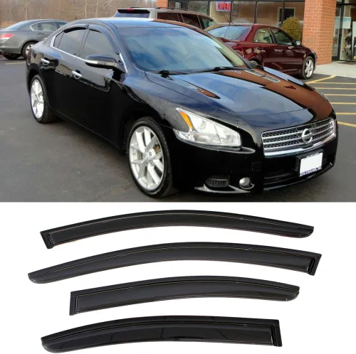 Vista 23 de Sun Rain Guards - Deflector de viento para ventana, 4 piezas de cinta en canal en color humo oscuro para Nissan Titan Crew Cab 2004-2015 194858
