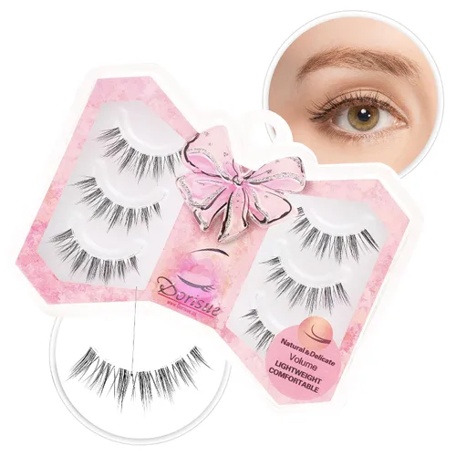 Vista 9 de Natural Lashes Round Shape with Eye-openning effect Criss crossed eyelashes with invisable strong band 3 pairs Set Q11