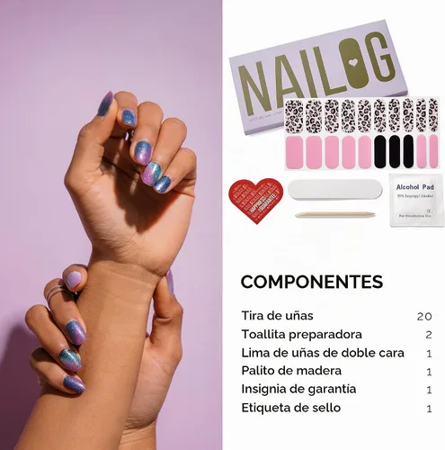Vista 6 de Tiras de Gel para Uñas Semi Curadas, NAILOG 20 piezas Calcomanías de Uñas de Larga Duración que Funcionan con Cualquier Luz UV, Envolturas con Aurora