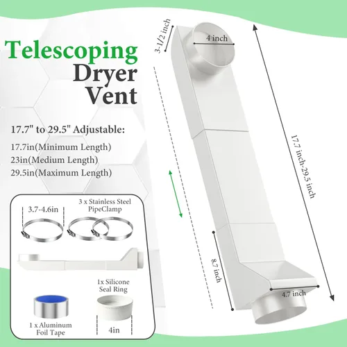Vista 2 de UD48S Periscope Dryer Vent - 304 Steel, 17.7-29.5" Slim Telescoping Duct 4