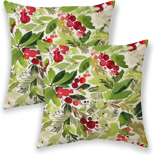 Vista 9 de Fundas de almohada de Navidad de 16 x 16 pulgadas, almohadas decorativas de Navidad con copos de nieve dorados, blancos y rojos para sofá, fundas
