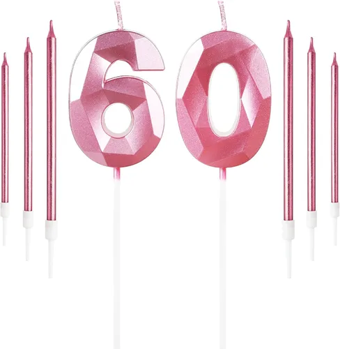Vista 34 de Vela rosa de cumpleaños número 1 con 6 velas largas, decoraciones de decoración de pastel para fiesta de niña de 1 año, suministros de celebración