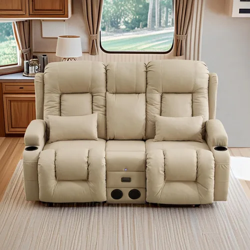 Vista 9 de TUNYI Wall Hugger - Sofá reclinable con consola, sofá biplaza reclinable eléctrico para autocaravana con masaje y Beige
