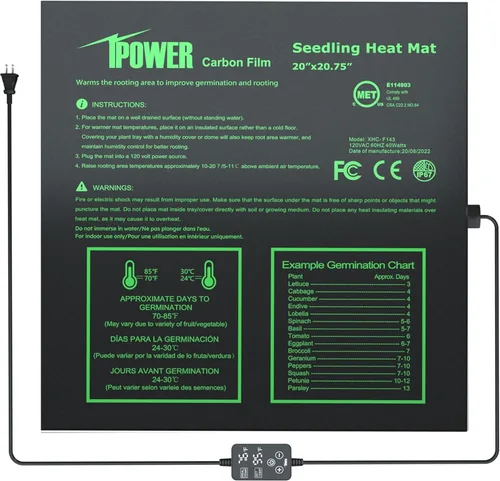 Vista 10 de iPower tapete térmico para plantón, tapete térmico hidropónico caliente con diseño impermeable duradero, estera de calor solamente, Negro