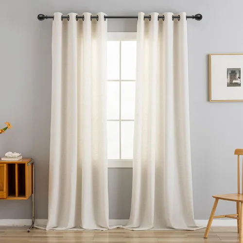 Vista 3 de Cortinas de lino natural de 96 pulgadas de largo, 2 paneles para sala de estar, cortinas de lino semitransparentes con ojales negros, cortinas