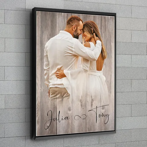 Vista 2 de Retrato de boda Retrato personalizado de foto Pintura de boda sobre impresión de madera Regalo de boda Ilustración de boda Parejas Retrato Lienzo