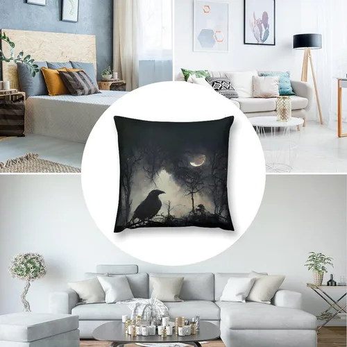 Vista 5 de Funda de almohada gótica de cuervo, pájaros negros, cuervo, alas oscuras, diseño de suspenso, fundas de almohada para sofá, sala de estar
